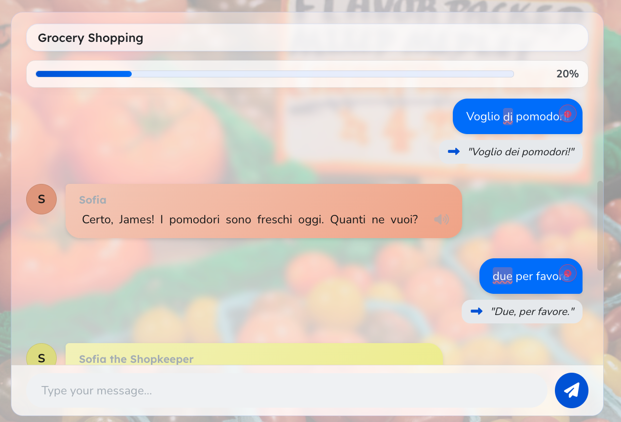 A picture of a conversation using Charlando. Immersive and an interactive Story